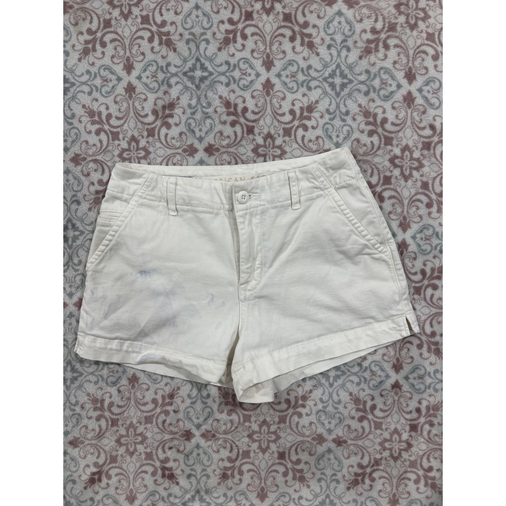 American Eagle White Stretch Chino Shorts Womens Size 0 Low Rise Mini Short